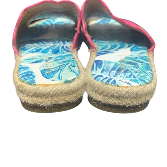 J. McLaughlin Pink Peony Tropical Aries Leather Slide Sandals sz 7.5 - Picture 8 of 12